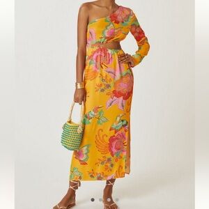 Anthropologie Farm Rio Yellow Floral One-Shoulder Dress